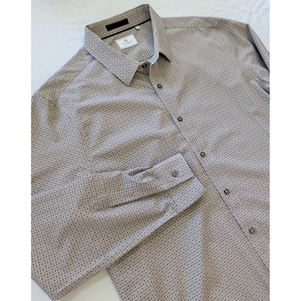 7 DIAMONDS Landon Shirt Mens XL Tan White Geometric 4-Way Stretch LS Button Up